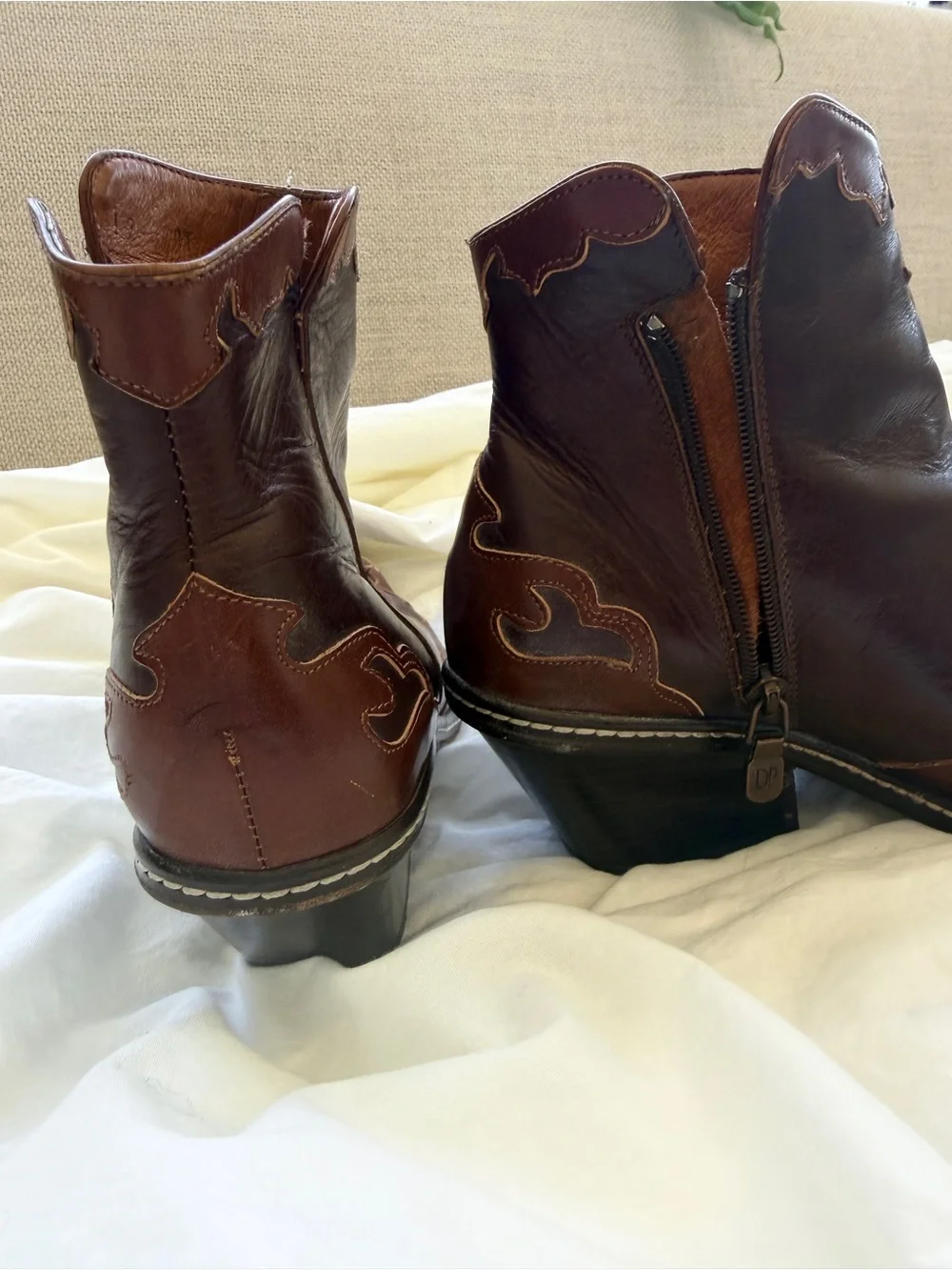 Donald J. Pliner Two-Tone Brown Pointed Western Ankle Boots